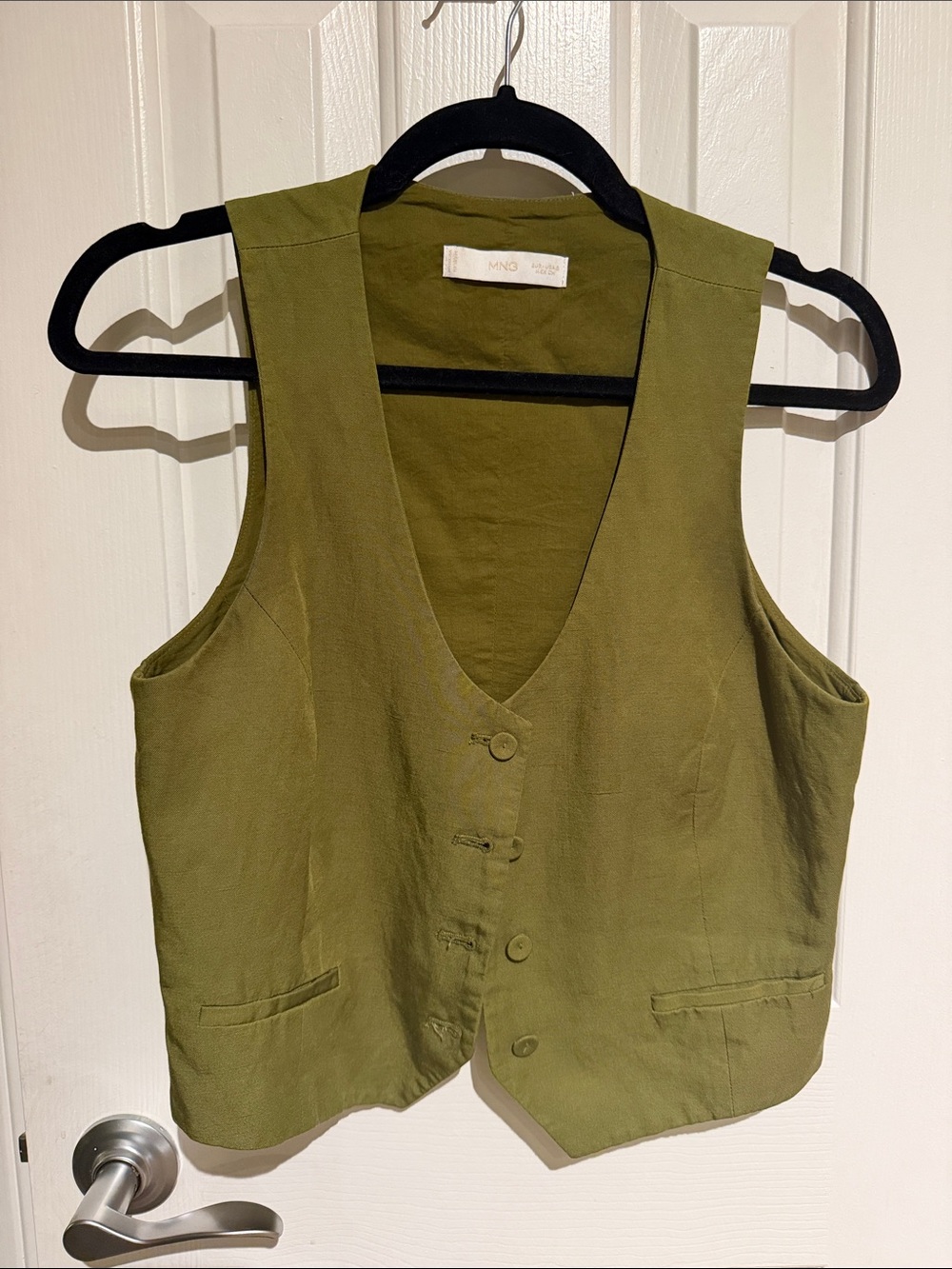 Mango Olive Green Button Front Vest Size Small